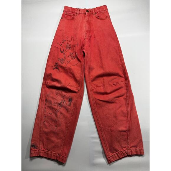 BDG Denim - BDG Urban Outfitters Women's Pink "You and Me" Print Barrel Jeans -Size 25x28.5*